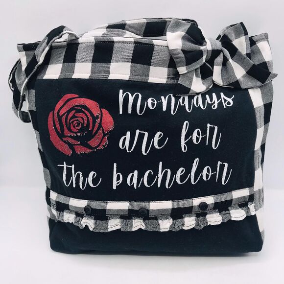 Handmade Tote Bag: Repurposed, Mondays are for the Bachelor Black White Red - Picture 2 of 8